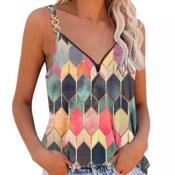 2023 Летняя майка без рукавов с принтом на молнии для женщин, модная свободная повседневная рубашка с V-образным вырезом, элегантный жилет, одежда 25562 S орион