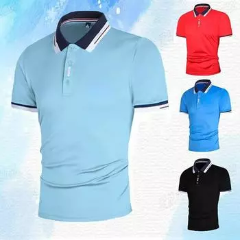 Летняя мужская футболка контрастного цвета с вышивкой, мужская спортивная модная повседневная красно-черная рубашка поло с короткими рукавами S белый