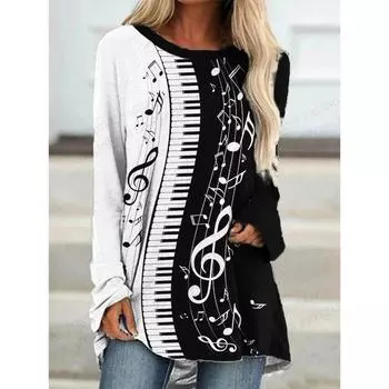 2023 Летняя женская футболка с принтом музыкальных инструментов 3D Футболка Женская модная футболка Музыкальная футболка Женская футболка Свободные длинные топы S