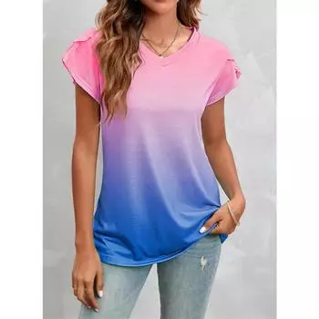 2023 летняя женская мода, пуловер с v-образным вырезом, свободная футболка с короткими рукавами