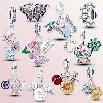 2023 Лето 925 Серебряных Подвесок Женщин Подходит Оригинальный Модный Браслет Божья Коровка Подсолнух Бабочка Сад Ювелирные Изделия Подвеска Подарки Diy
