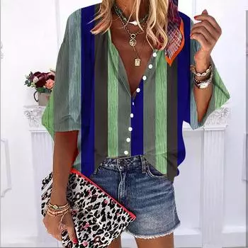 2023 лето осень новые модные женские топы красного цвета с прямоугольником и принтом, с половиной рукавом, повседневная рубашка на пуговицах больших размеров с объемными рукавами XS коричневый