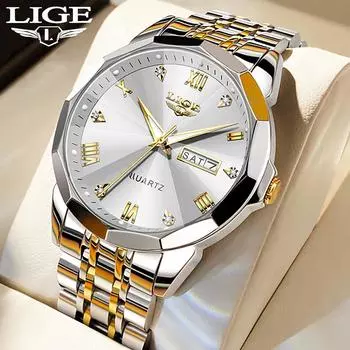 2023 LIGE Новые мужские кварцевые часы Лучшие роскошные деловые модные часы Водонепроницаемые часы из нержавеющей стали Часы с датой чёрный