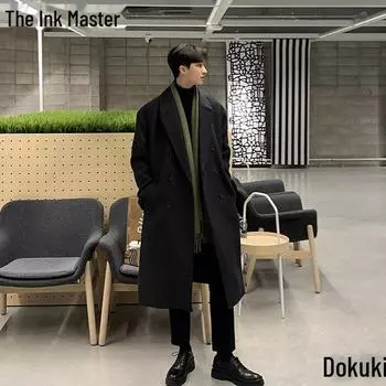 2023 Men s Mid-Length Double-Breasted Wool Jacket for Autumn/Winter L