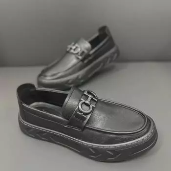 2023 Men s Summer Soft Sole Leather Slip-On Driving Shoes - British Fashion & Korean Style 41 чёрный