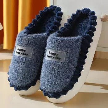 2023 Men s Winter Thick-Soled Cotton Slippers: Warm, Durable, Non-Slip Plush Fur, Large Size for Student Dorms 38-39 тёмно-синий
