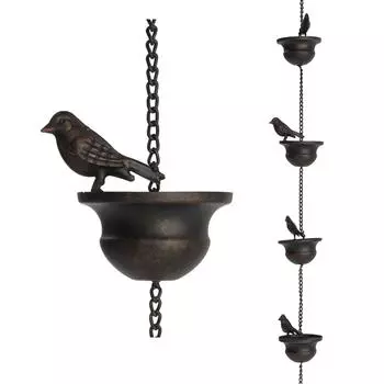 2023 Мобильные птицы на чашках, дождевая цепочка 8 футов, мобильная уличная дождевая цепочка для птиц, подвесное украшение для улицы One Size