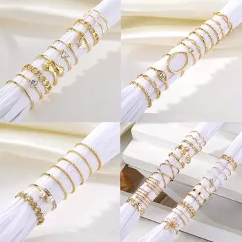 2023 Мода Лист Капель Спираль Жемчужное Кольцо 21 Шт. Поворотное Кольцо Сусальное Золото 11 Шт. Ювелирные Изделия Для Девочек Студенческие Роскошные Партии Элегантный Гламурный Сексуальный Комплект Кольца 1 золотой