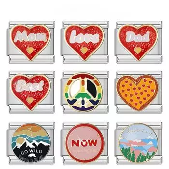 2023 Мода Сердце Мама Папа Зверь Круглый Шарм Итальянские Звенья Подходит 9 мм Браслет Из Нержавеющей Стали Изготовление DIY Ювелирных Изделий DJ666-C