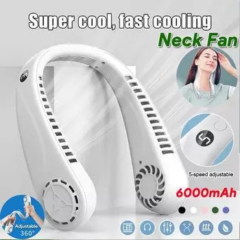 2023 Модернизированный 6000 мАч USB перезаряжаемый подвесной двойной охлаждающий вентилятор для шеи Мини-портативный бесшумный тихий вентилятор с быстрым охлаждением Электрический вентилятор белый