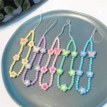 2023 модная цепочка для мобильного телефона Y2K для девочек, красочные акриловые цветы, бабочка, бисер, ремешок для телефона, ремешок, бижутерия, ювелирные изделия
