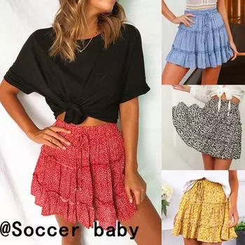 2023 модная новая женская летняя повседневная богемная пляжная юбка с рюшами и высокой талией S золотой