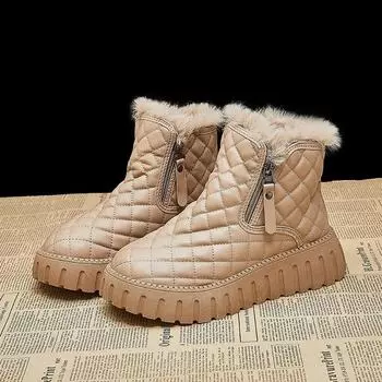 2023 модная осенне-зимняя женская обувь. Универсальные теплые ботинки. Теплые зимние ботинки с высоким берцем. Женские классические толстые плюшевые туфли без шнуровки. 35 чёрный