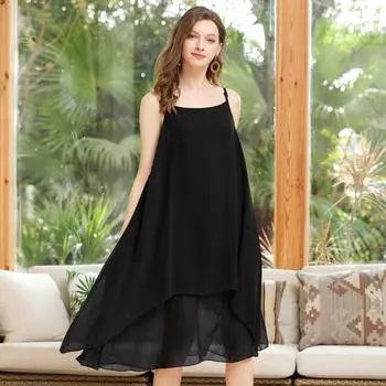 2023 Модная шифоновая тонкая майка большого размера для дам Black Plus size free size