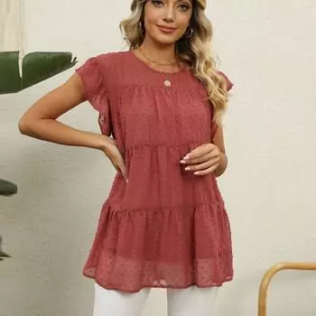 2023 модная жаккардовая блузка, повседневная свободная летняя рубашка с коротким рукавом, женские топы с круглым воротником, сращенная одежда Blusas 25107 S зелёный