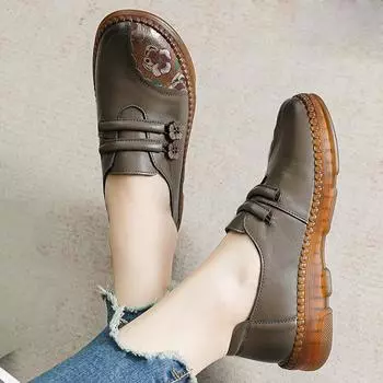 2023 модная женская обувь, лоферы из натуральной кожи, женская повседневная обувь, мягкая удобная обувь для мам, женская нескользящая обувь на плоской подошве 35