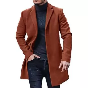 2024 Модный Новый Продукт Шерстяное Пальто Мужское Средней Длины Ветровка Пальто Куртка M чёрный