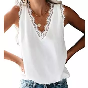 2023 модные летние женские кружевные блузки с v-образным вырезом, модная повседневная рубашка без рукавов, элегантный свободный топ, однотонная майка без рукавов 25561 S зелёный