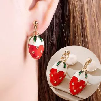 2023 модные милые красные серьги без пирсинга ушей, спираль от комаров, зажим для ушей, серьги с зелеными листьями, женские свежие серьги