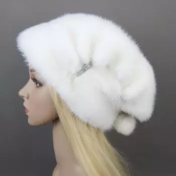 2023 модные популярные шапки из натурального норкового меха, женские зимние шапки с помпонами из норки, элегантные роскошные женские шапки высокого качества Adjustable чёрный