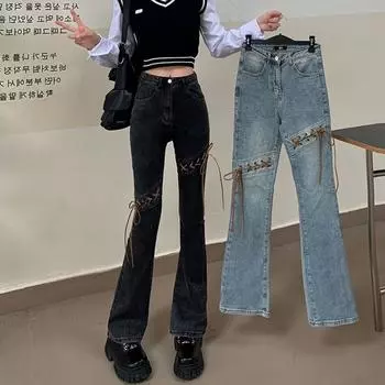 2023 Модные прямые джинсовые женские повседневные брюки большого размера с высокой талией S синий