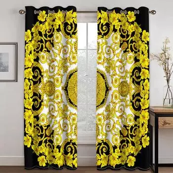 2023 Модные товары класса люкс Брендовые черные золотые текстуры солнцезащитные шторы 2 панели 3D Современный домашний декор Шторы для гостиной и спальни 100W130H(CM)40x51in&Hook