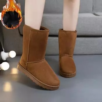 2025 Модные женские зимние сапоги с высоким рукавом, теплые хлопковые сапоги 36 чёрный