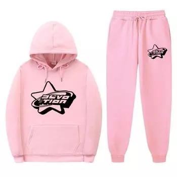 2023 модный комплект с капюшоном с принтом и резьбой по низу, свободный мужской и женский повседневный спортивный комплект, толстовка с капюшоном и брюки S