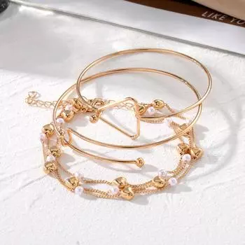 2023 Модный женский браслет, комплект, золотой, роскошный, элегантный, минималистичный, ювелирный, для вечеринки, для ночного клуба, сотни ювелирных изделий, браслет с треугольным браслетом с жемчугом, набор из 3 золотой