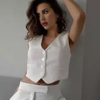 2023 модный женский жилет без рукавов, летние топы на бретелях, женские шикарные однобортные однобортные женские белые жилеты с v-образным вырезом, топы в 28088 S чёрный