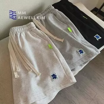 2023 Молодежные летние спортивные шорты с широкими штанинами - однотонные повседневные брюки с пятью точками M темно-серого