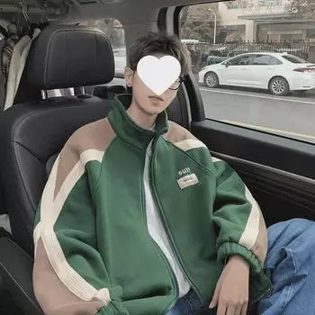 2023 Мужская бейсбольная куртка в стиле ретро контрастного цвета — воротник-стойка, свободный крой, элегантный стиль L чёрный