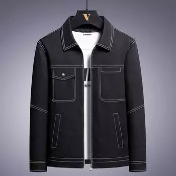 2023 Мужская джинсовая куртка больших размеров в корейском стиле с бархатом – трендовая мода осень/зима 6XL чёрный