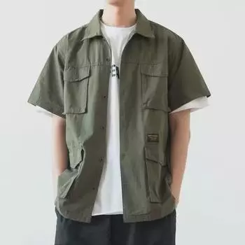 2023 Мужская японская ретро рубашка свободного кроя с короткими рукавами XL зелёный