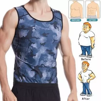 Мужская Корректирующая Рубашка Талия Стажер Сауна Пот Жилет Body Shaper Корсет Для Похудения Майка S/M темно-синий