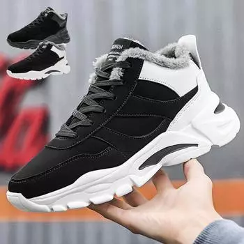 2024 Мужская стильная зимняя теплая обувь с плюшевой подкладкой для отдыха Удобная нескользящая повседневная спортивная обувь 40 белый