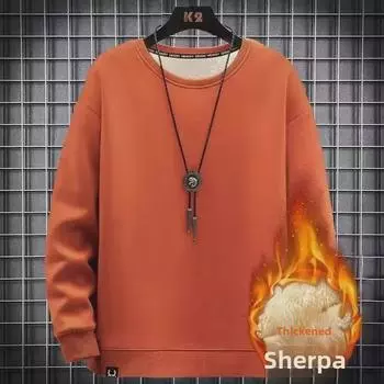 2023 Мужская толстая зимняя толстовка с круглым вырезом, куртка из овчины большого размера, без капюшона 3XL жёлтый