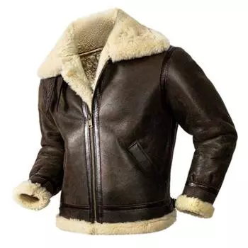 2023 Мужская утепленная теплая дубленка из натуральной овчины B3 Кожаная куртка пилота ВВС Коричневая зимняя куртка европейского размера
