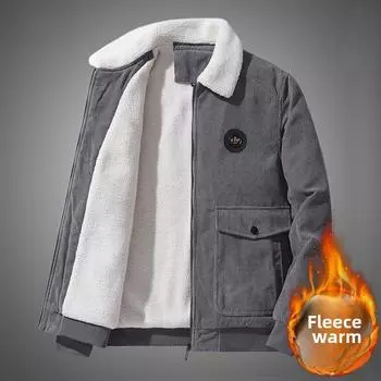 2023 Мужская вельветовая куртка из овчины, плюс бархат, утолщенная, зимнее пальто с лацканами XXXL хаки