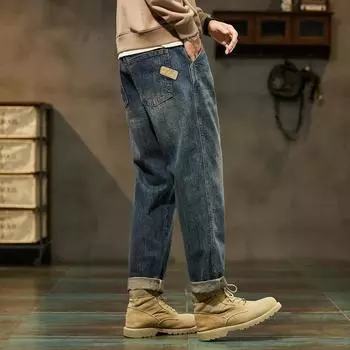 2023 Мужские модные свободные прямые джинсы Nine-Point — весна и осень, повседневный стиль гарем 28 (100 Catty)