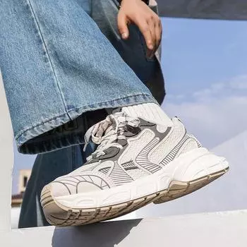 2023 Мужские сетчатые дышащие кроссовки с низким верхом — толстая подошва, повышенная амортизация, повседневные кроссовки YH917 42 чёрный