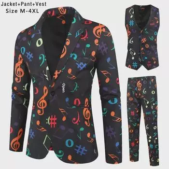 2023 Мужской повседневный костюм-тройка в европейском и американском стиле с 3D-печатью: Жилет, брюки и куртка Vest, M