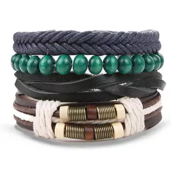 2023 Набор многослойных браслетов, мужские винтажные кожаные тканые браслеты ручной работы в стиле панк, браслеты Set2
