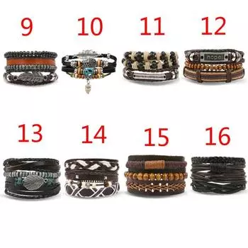 2023 Набор многослойных браслетов, мужские винтажные кожаные тканые браслеты ручной работы в стиле панк, браслеты Set14