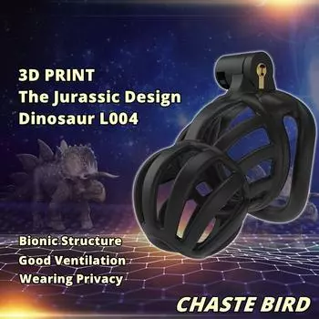 2023 НОВЫЙ 3D-принт Юрский дизайн Дышащая клетка для пениса 2 типа пенисных колец Устройство мужской целомудренности Продукты для взрослых Секс-игрушки L004 with Flat Rings