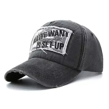 2023 New Arrival Letter Baseball Cap Embroider Patch Washed Pure Cotton Hat Men s Patchwork Peaked Cap Sports Black