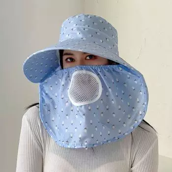 2023 New Arrival Sun Protection Hat Female Summer Cycling Bucket Hat Mask Sports Sunhat K-style Tea Picking Hat Sky Blue All yards