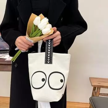 Новинка 2023 года, ручная холщовая сумка с героями мультфильмов, японская мультяшная сумка-ведро для девочек с большими глазами, забавная сумка-ведро через плечо на одно плечо Tide
