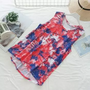 2023 New European and American Style round Neck Plus Size Tie-Dye Easiest for Match Casual Vest Women s Summer Tops Sleeveless Tank Top Tie-dyed red L