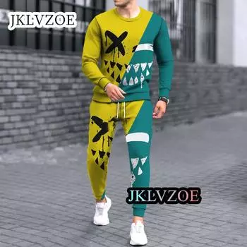 2023 New Fashion Men Clothes Jogging Tracksuit Sportwear Long Sleeve Smile 3D Print Streetwear Outfit 2-piece T-Shirt Sets S